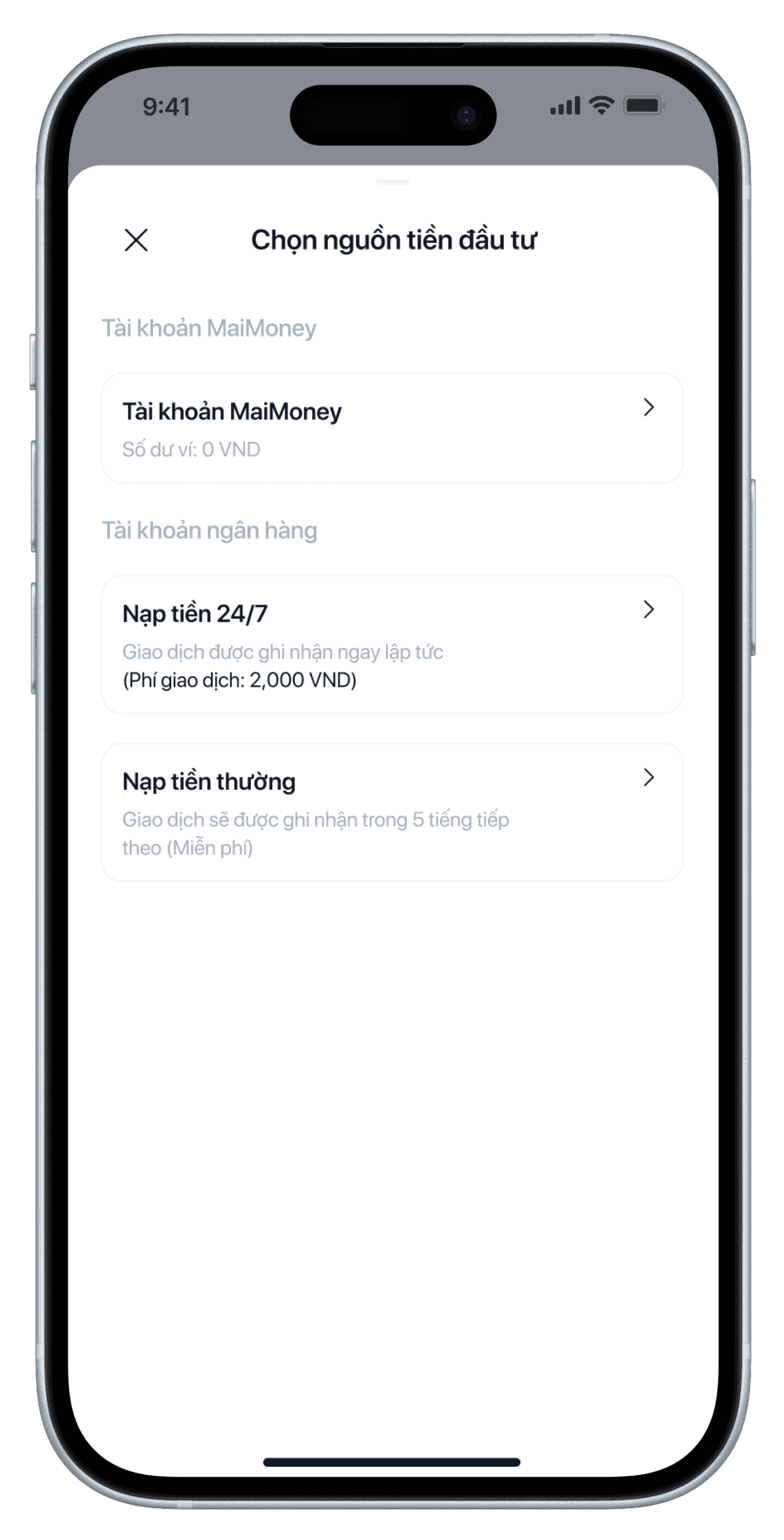 Màn hình ứng dụng MaiMoney — bước 1
